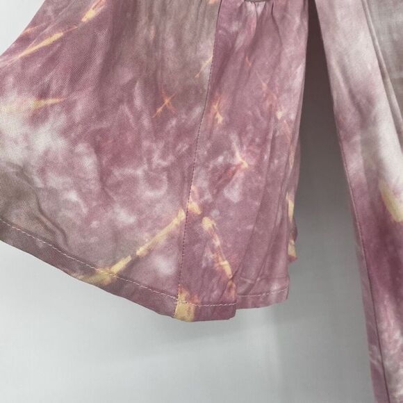 Hem & Thread Tie Dye‎ Bell Sleeve Swing Top Off Shoulder Mauve Pink M New - Picture 2 of 10